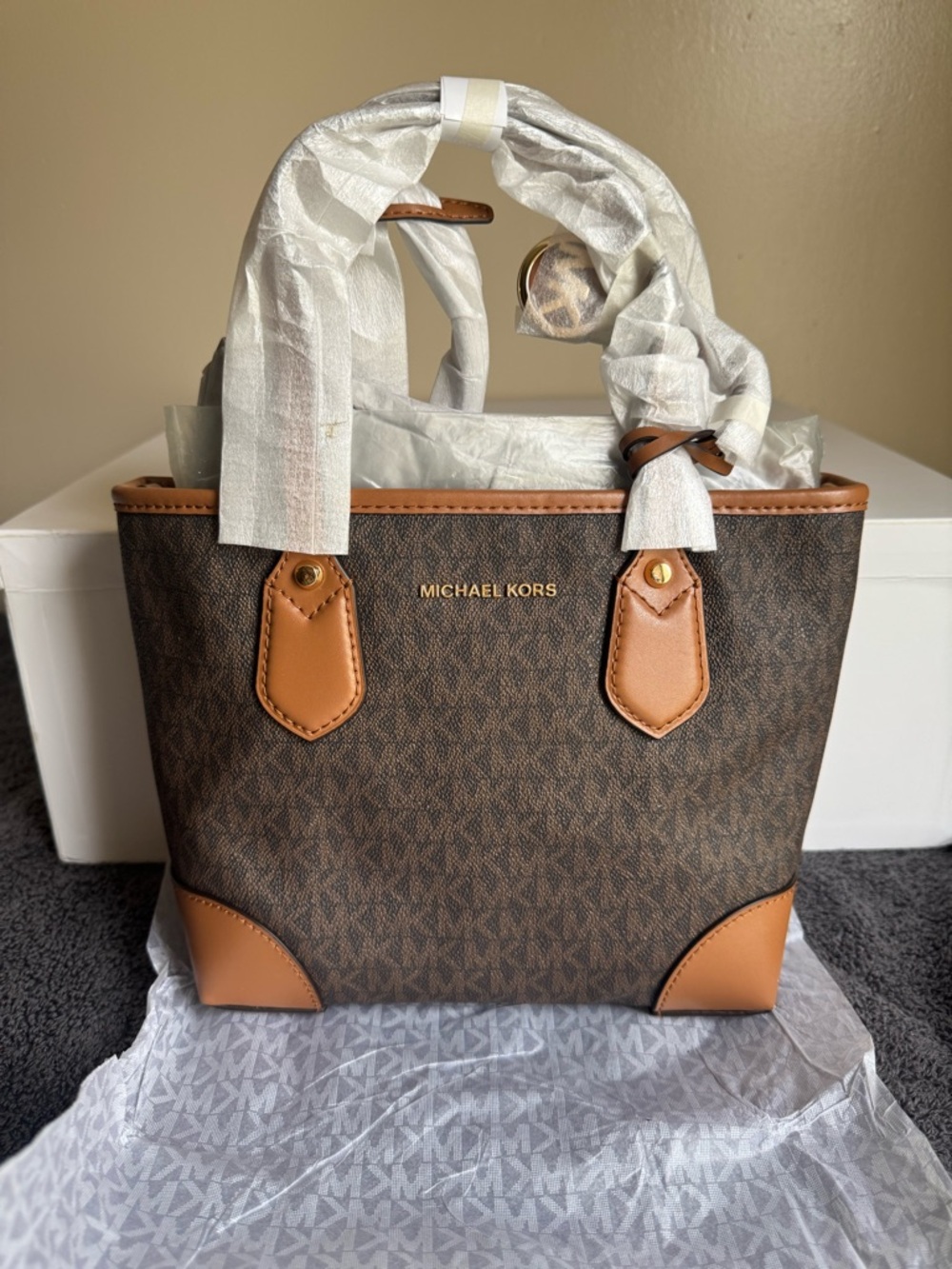 Michael Kors Eva Extra Small Logo Tote Brown